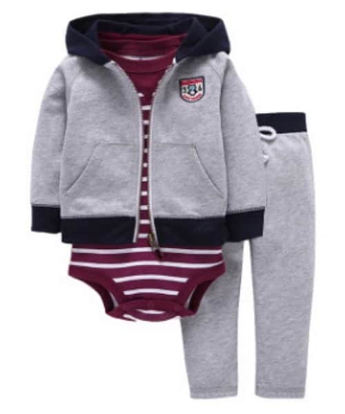 סט טרנינג ובגד גוף - אפור - אדום פסים