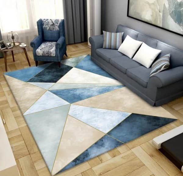 שטיח לסלון גאומטרי בז'-תכלת-כחול