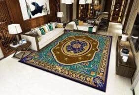 שטיח אתני חמסה- סגלגל, טורקיז- חום בז'