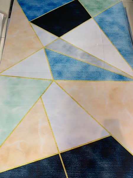 שטיח גאומטרי - בז' - תכלת - כחול כהה