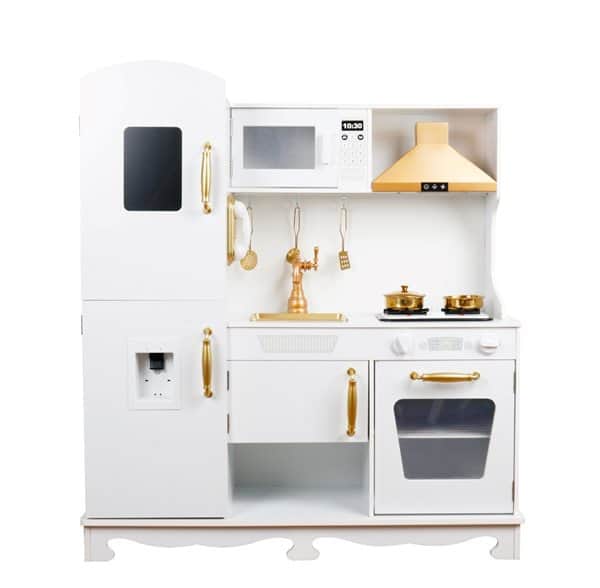 מטבח עץ לילדים בצבעי לבן וזהב דגם לורין