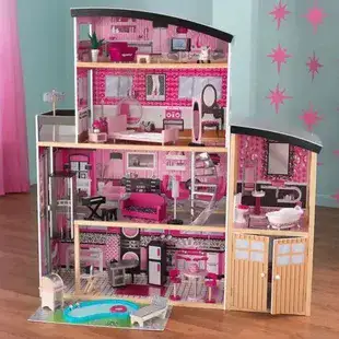 בית בובות מדגם גאיה ענק ומודרני 4 קומות, מאובזר בכל החלקים, בסגנון ברבי סטייל מודרני