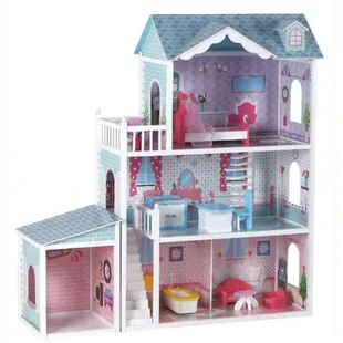 בית בובות מדהים דגם נוגה בצבעי נסיכות תכלת ורוד 3 קומות וחנייה כולל אביזרים.