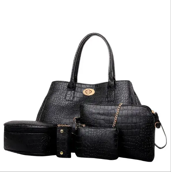 סט תיקים עור נחש שחור - 4 חלקים