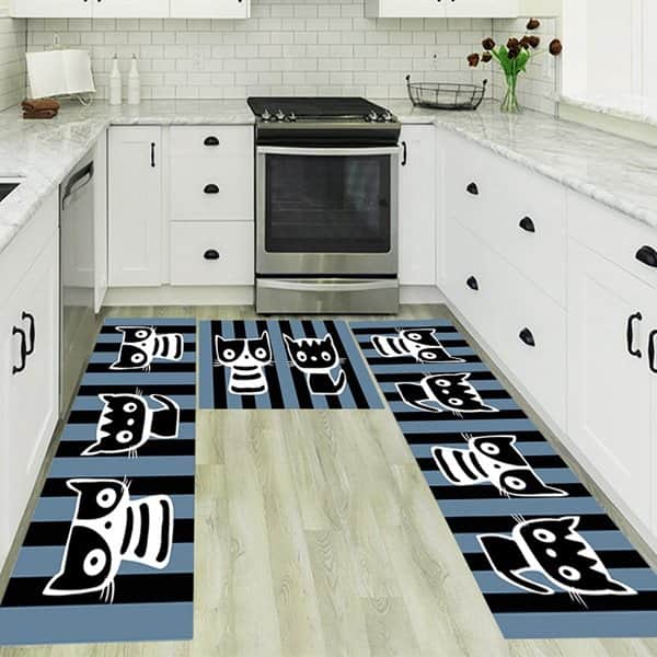 סט 3 שטיחי מטבח חתולים שחור כחול