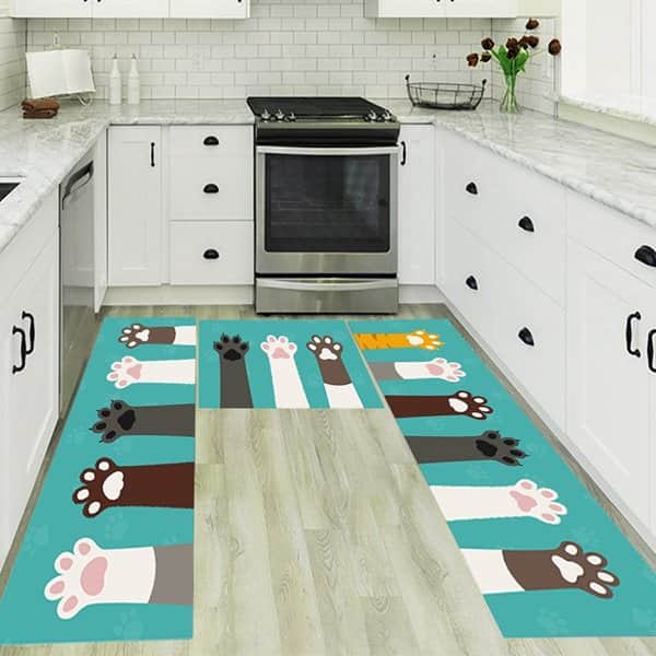 סט 3 שטיחי מטבח חתולים תכלת