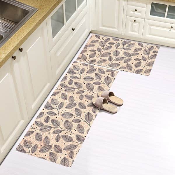 סט זוג שטיחי מטבח - עלים הכחול נקודות בז'