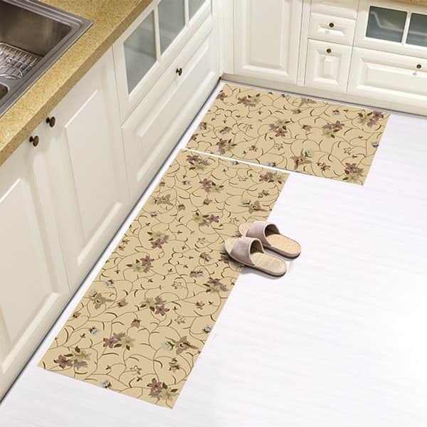 סט זוג שטיחי מטבח - פרחים בז'
