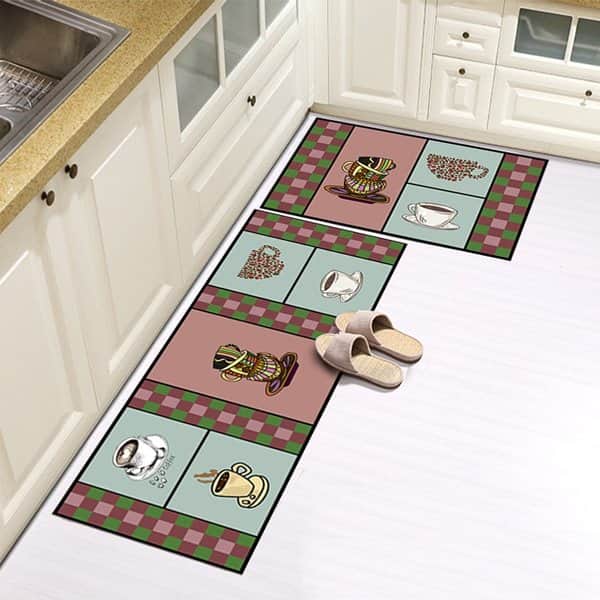 סט זוג שטיחי מטבח - קפה ורוד חום תכלת