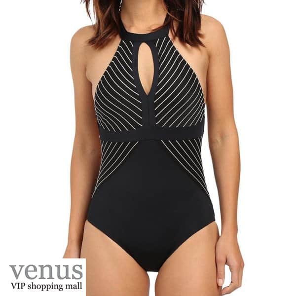 8929 - בגדים ים שלם מותן פסים שחור