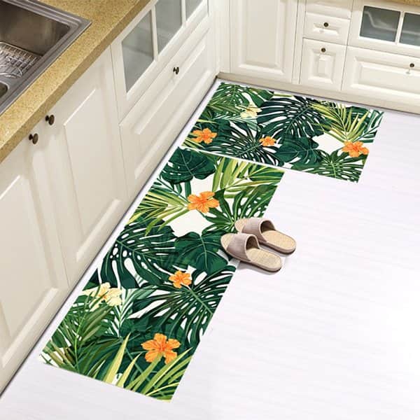 סט זוג שטיחי מטבח - עלים טרופי ירוק