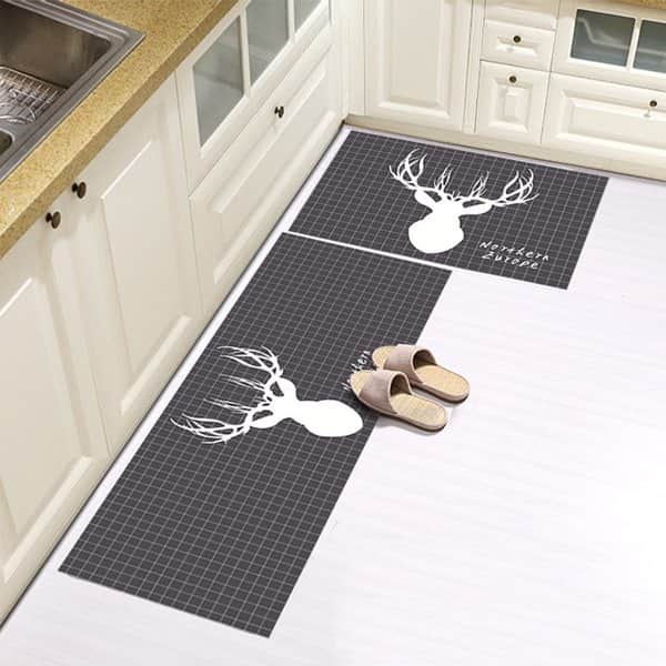 סט זוג שטיחי מטבח - צבי לבן על כחול