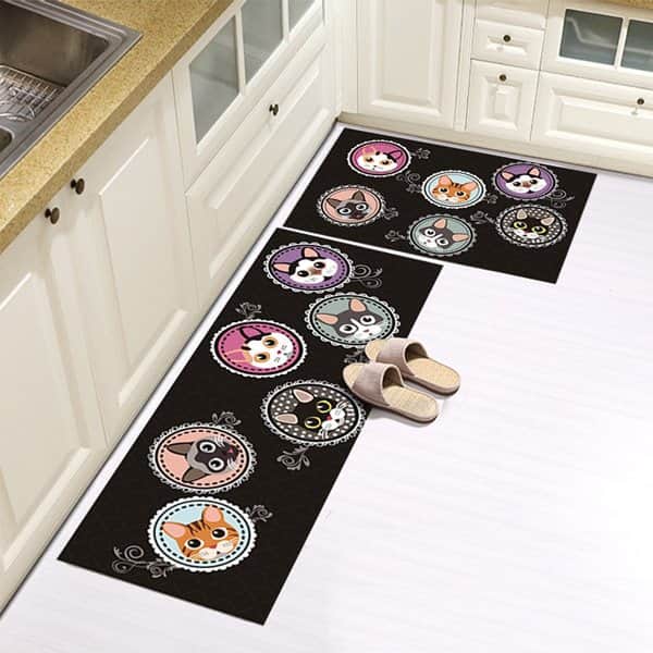 סט זוג שטיחי מטבח - חתולים בעיגולים סגולים