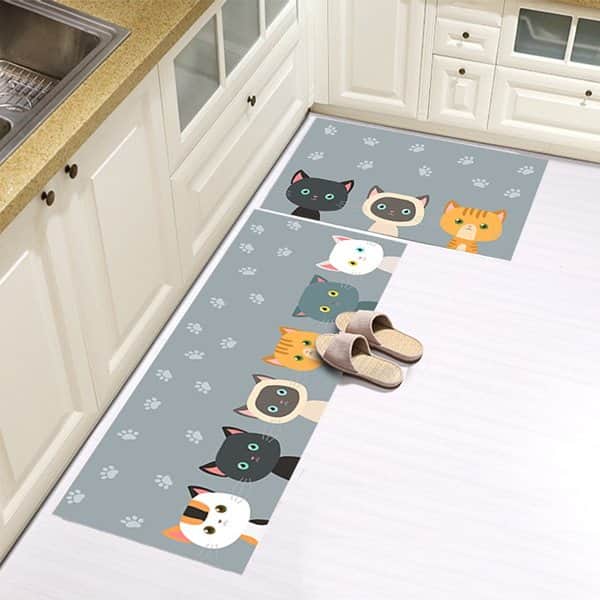 סט זוג שטיחי מטבח - חתולים על אפור כפות רגליים