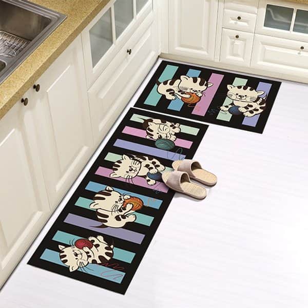 סט זוג שטיחי מטבח - חתולים משחקים בחוט
