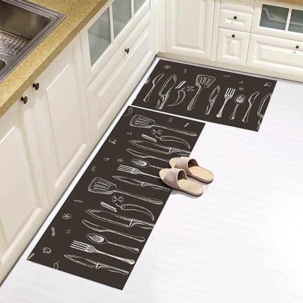 סט זוג שטיחי מטבח - כלי מטבח פלפל פסטה על אפור