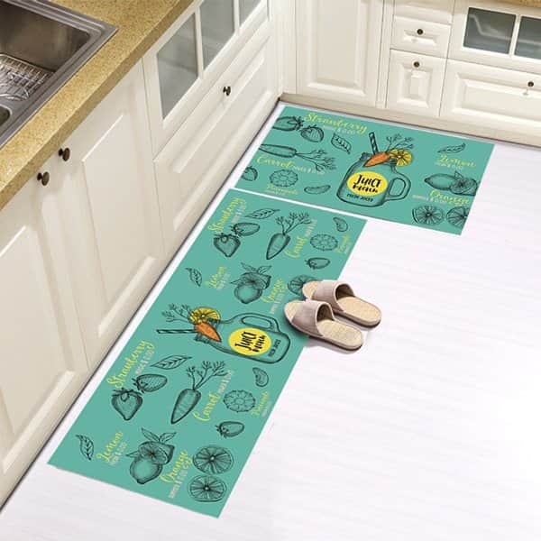 סט זוג שטיחי מטבח - פירות וירקות על תכלת