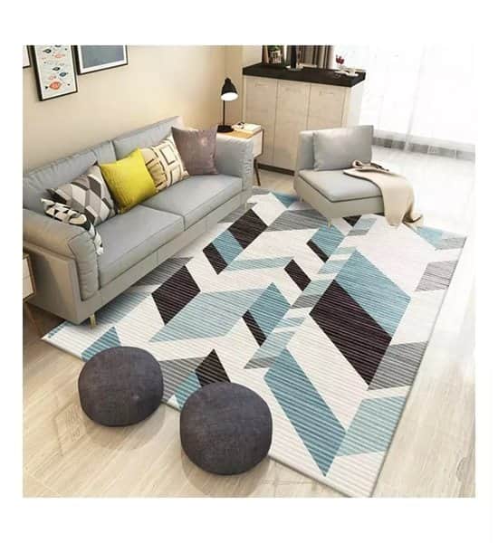 שטיח לסלון פסים בהטייה - בז' - - כחול - שחור-רטרו לבן