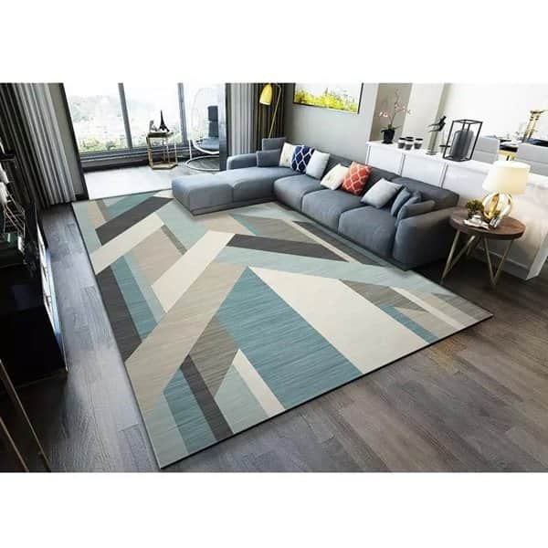 שטיח לסלון גיאומטרי חץ - תכלת אפור