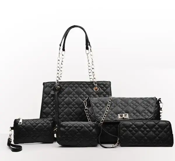 סט תיקים שחור מרופד לערב - 5 חלקים