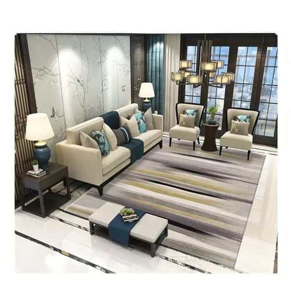 שטיח לסלון אבסטרקט - חרדל ואפורים