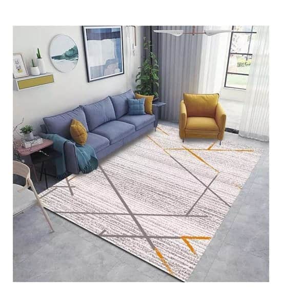 שטיח לסלון פסים אבסטראקט - חרדל אפור לבן