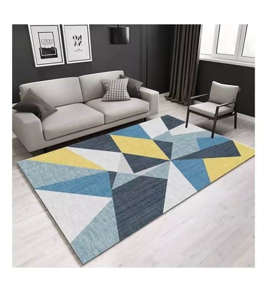 שטיח לסלון גיאומטרי גדולים - צהוב כחול אפור