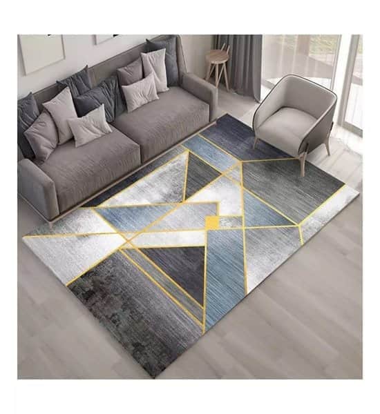 שטיח לסלון גיאומטרי אבסטראקט - אפורים וצהוב