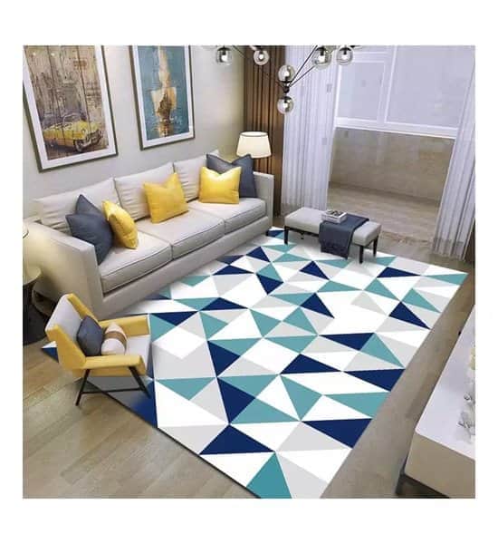 שטיח לסלון גיאומטרי - תכלת לבן
