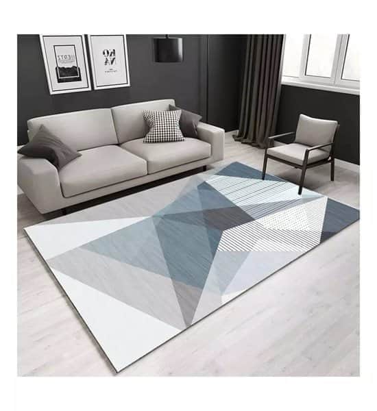 שטיח לסלון גיאומטרי פסים - תכולים ולבן