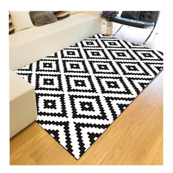 שטיח לסלון מעויינים - שחור\כחול לבן