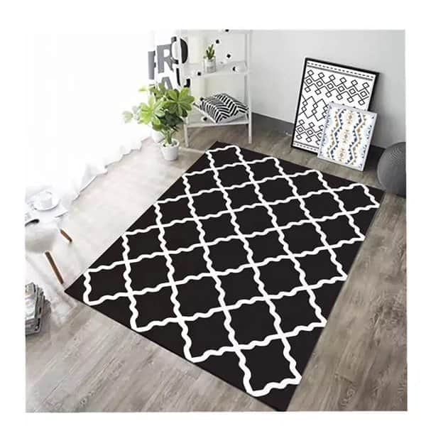 שטיח לסלון מעוין גלי - כחול כהה לבן